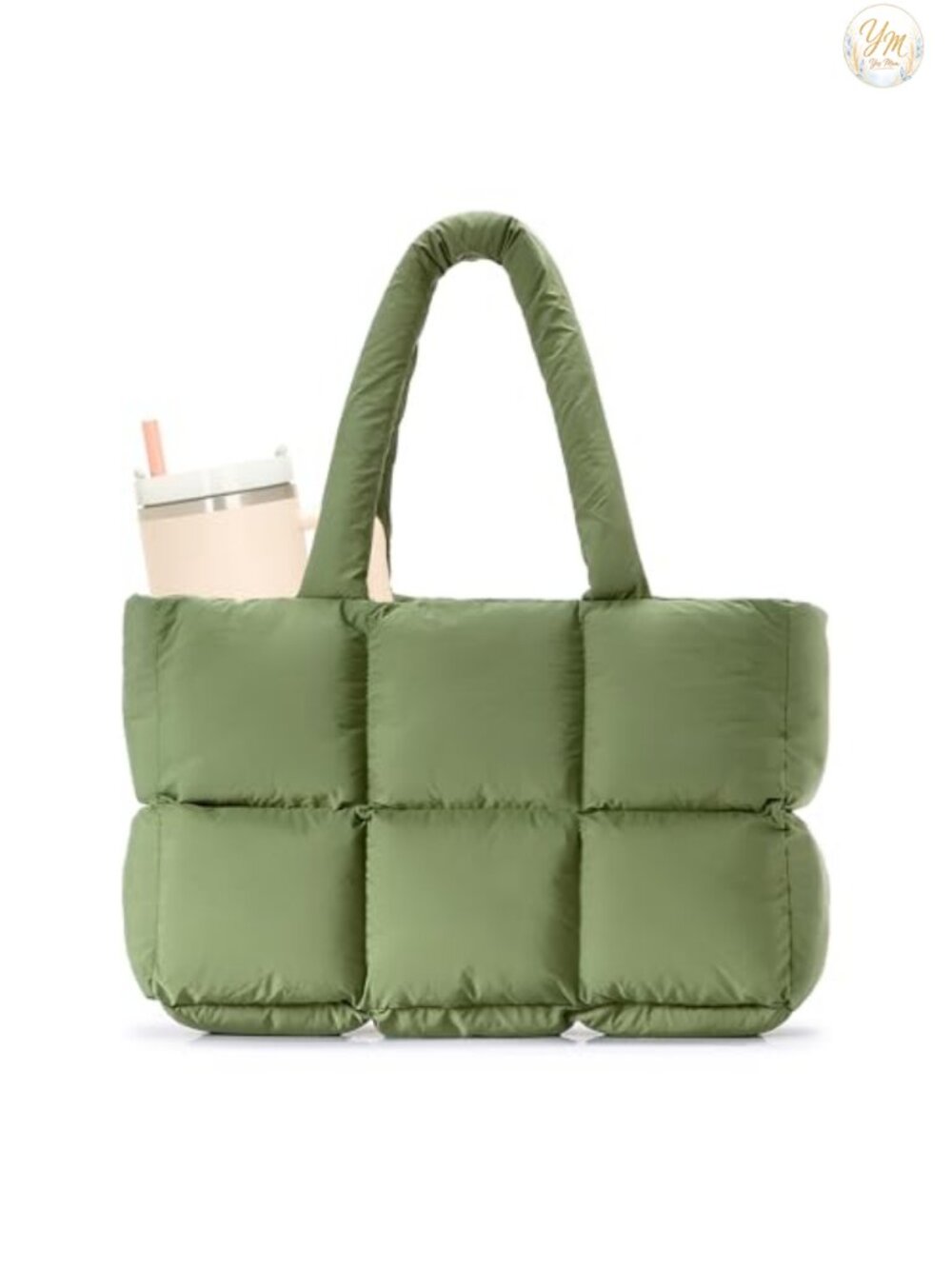 Puffer Tote Bag Nylon Shoulder Handbag 15.6" Laptop Tumbler Holder